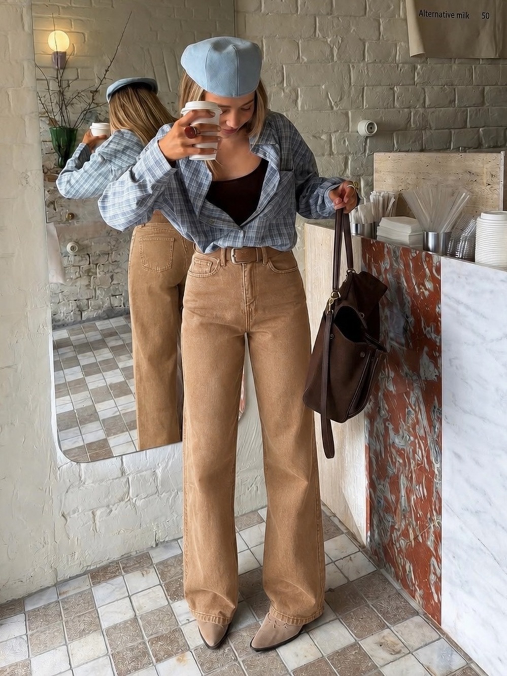 ABRAND A Carrie Camel Brown Wide Leg Jeans High Rise Cotton Denim US 24 Y2K